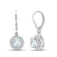 JEWELEXCESS 1.00 CTW Aquamarine Drop Earrings – Sterling Silver (.925)| Hypoallergenic Drops for Women - Round Cut Set with Lever Backs