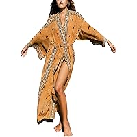 Venasha Swimsuit Coverup Kimono for Women Floral Print Loose Front Open Duster With Belt