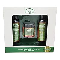 Organic Formaldehyde-Free Keratin System DIY Set: Pre-Treatment Shampoo (Step 1) + Organic Keratin Hair Treatment (Step 2) + Post-Treatment Mask with Argan Oil (Step 3) - (4oz each Product)