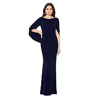Betsy & Adam Women's Long Stretchy 3/4 Sleeve Cowl Neck Drape Back Gown