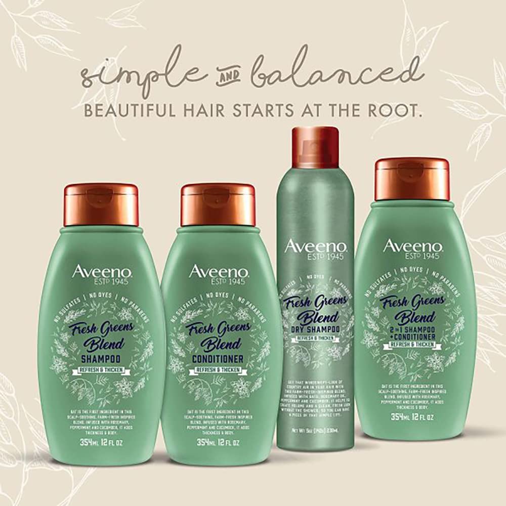 Aveeno Fresh Greens Shampoo + Conditioner with Rosemary, Peppermint & Cucumber to Thicken & Nourish, Clarifying & Volumizing Shampoo for Thin or Fine Hair, Paraben-Free, 12 Fl Oz