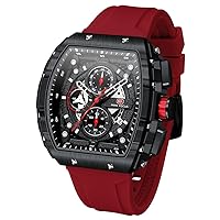 Watches for Men Luxury Skeleton Tonneau Watch for Men Waterproof Adjustable Silicone Strap Steampunk Style Chronograph Calendar Date Business Luminous Cool Large Square Dial Wrist Watch