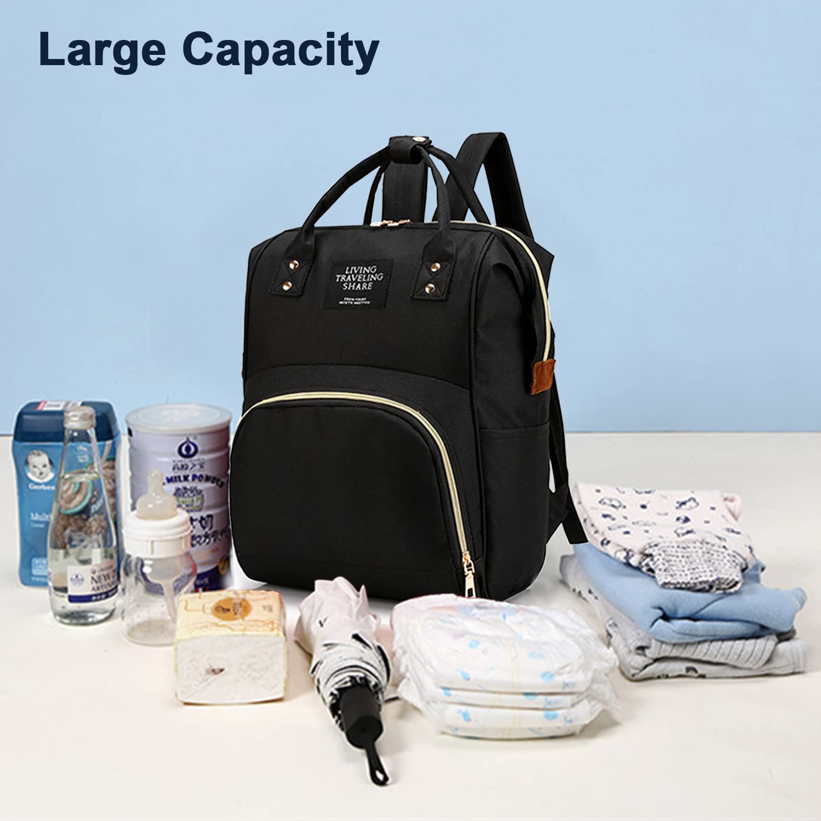 Diaper Bag with Organizing Pouches, Nappy Bags Handbag Multifunction Diaper Bag for Baby Care Travel Backpack Large Capacity Black