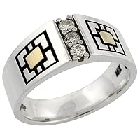 10k Gold & Sterling Silver 2-Tone Men's 3-Stone Diamond Ring with 0.27 ct. Brilliant Cut Diamonds, 11/32 inch wide