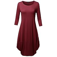Women's Casual Swing Flare Round Neck 3/4 Sleeve Dress Made in USA