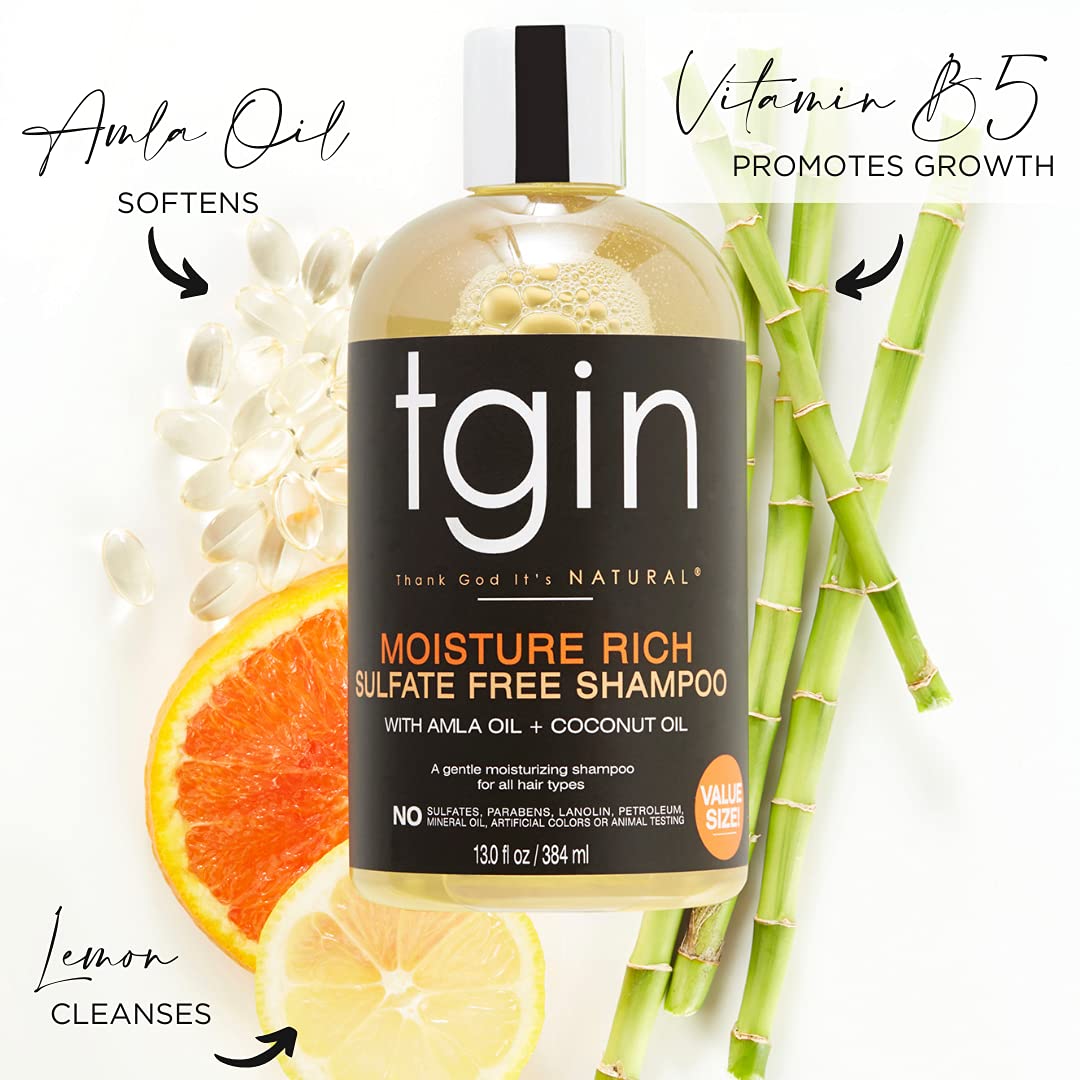 Thank God It's Natural tgin Moisture Rich Sulfate Free For Natural Hair Dry Hair Curly Hair Shampoo, 13 Fl Oz