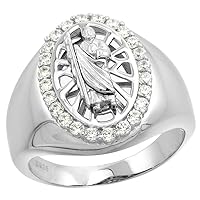 Sterling Silver CZ Saint Jude Ring for Men Oval 23/32 inch sizes 8-14