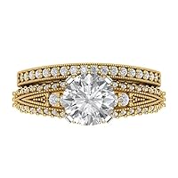 Clara Pucci 2.10ct Round Cut Solitaire Stunning Moissanite Engagement Promise Anniversary Bridal Ring Band set 14k Multi Gold