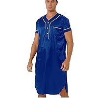 iiniim Men Silk Satin Nightshirt V Neck Short Sleeve Button Down Nightgown Comfy Pajama Sleepwear