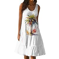 Midi Dresses for Women Sleeveless Summer Sundresses Plus Size Floral Hawaiian Dresses Elegant Casual Beach Dresses
