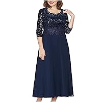 Plus Size Womens Wedding Guest Dress Elegant Crewneck 3/4 Sleeve Lace Mesh Embrodiered Prom Gown Cocktail Party Dress