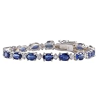 10.95 Carat Natural Blue Sapphire and Diamond (F-G Color, VS1-VS2 Clarity) 14K White Gold Tennis Bracelet for Women Exclusively Handcrafted in USA
