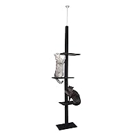 Floor to Ceiling Cat Tree Tower with 4-Tiers for Climbing, Adjustable to Fit 7.5-9 Foot Tall Ceiling, Modern Cat Tree for Indoor Cats Large, Charcoal