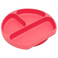 Bumkins Toddler and Baby Suction Plate, Divided Grip Dish for Babies and Kids, Baby Led Weaning, Feeding Supplies, Sticks to Tables and Highchairs, Platinum Silicone, for Chidren 6 Months, Red