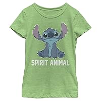 Disney Lilo Stitch Spirit Animal v2 Girl's Heather Crew Tee, Green Apple, Medium