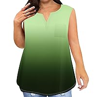Plus Size Floral Tank Tops for Women 2024 Summer Casual Loose Gradient Tops Sleeveless V Neck Tank Top with Pocket