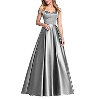 A-Line Elegant Ball Gown Party Dress Birthday Dress Off Shoulder Short Sleeve Floor Length Satin with Pleats 2024
