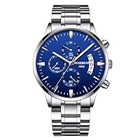 ROSEBEAR Men's Analogue Quartz Chronograph, 30 m Waterproof Luxury Business Men's Quartz Watch, Multi Dial Quartz Watch with Stainless Steel Strap, Luminous Hands