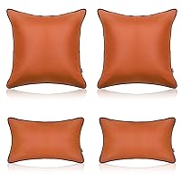 Set of 4 Outdoor Waterproof Pillow Covers 18x18 Inch and 12x20 Inch Fadeproof Pillowcase Silicone Leather Garden Cushion Sham Durable Decorative for Patio Tent Sunbrella Sofa, Brown