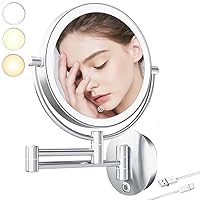 Wall Mounted Makeup Mirror with Light, Bathroom Shaving Mirror with 10X Magnifying Chrome, LED Rechargeable (820B-C10X).