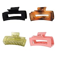 Rectangle Claw Clips，Big Hair Claw Clips 4 Inches Nonslip Big Claw Hair Clips for Girls Strong Hold for Thick Hair Accessories (4 Packs)