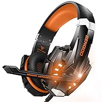 BENGOO G9000 Stereo Gaming Headset for PS4, PC, Xbox One Controller, Noise Cancelling Over Ear Headphones with Mic, LED Light, Bass Surround, Soft Memory Earmuffs (Orange) (Renewed)