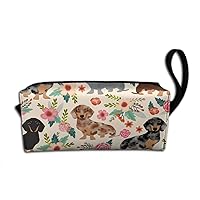 Floral Dachshund Makeup Bag Adorable Travel Cosmetic Toiletry Organizer Case For Women