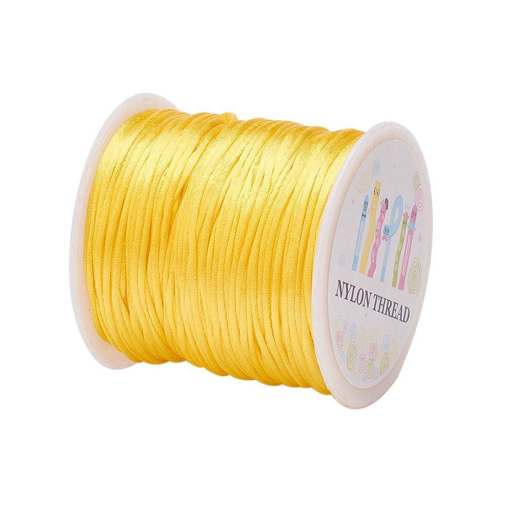 76 Yards 1mm Rattail Satin Nylon Trim Silk Cord Chinese Knotting Beading String Macrame Thread Cord for Necklace Bracelet Braided Jewelry Making(Yellow)