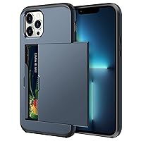 SAMONPOW Compatible with iPhone 13 Pro Case with Card Holder Wallet Dual Layer Hybrid Case Heavy Duty Protection Shockproof Anti Scratch Soft Rubber Bumper Case for iPhone 13 Pro 6.1 inch Navy Blue