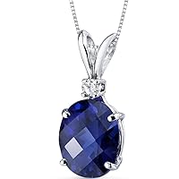 PEORA 14K White Gold Created Blue Sapphire with Genuine Diamond Pendant for Wome, Elegant Solitaire, 3.65 Carats Oval Shape AAA Grade