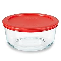 Pyrex Simply Store Glass Food Storage Container, Snug Fit Non-Toxic Plastic BPA-Free Lids, Freezer Dishwasher Microwave Safe, 4 Cup