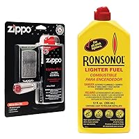 Zippo 24651 All-in-One Kit Silver + Ronson 12 Ounce Ronsonol Lighter Fuel