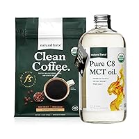 Natural Force Dark Roast Clean Coffee + Organic Pure C8 MCT Oil Bundle – 100% C8 MCTs & Mold & Mycotoxin Free Coffee – Non-GMO, Keto, Paleo, and Vegan - 12 Oz and 32 Oz
