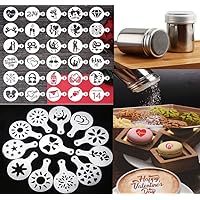 42 Valentine's Day Coffee Decorating Stencils + 2 Steel Mesh Powder Shakers, Magnoloran Cake Cookies Baking Painting Mold Barista Templates for Dessert Cappuccino Oatmeal Cupcake Mousse Hot Chocolate