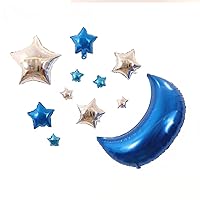 11 pcs Star Mylar Balloons, 30inch Big Blue Moon Balloons and Silver Star Foil Balloons for Baby Party Birthday Decorations