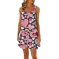 Women's Sexy Valentines Day Dress Casual Summer Loose Fitting Sleeveless Skirt Print Off Shoulder Slip Dress, S-3XL