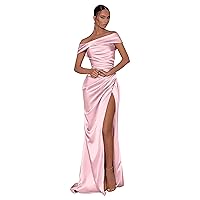Elegant Satin Bridesmaid Dress Bodycon Off The Shoulder Prom Dress Long Mermaid Ball Gown with Slit