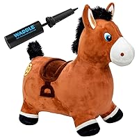 WADDLE Bouncy Animal Hopper, Inflatable Horse Ride On Toy for Toddler Boys and Toddler Girls Age 2, Bouncy Horse Toys for Toddlers 2-3, Toddler Outdoor Toys, Includes Pump (Plush, Brown Horse)