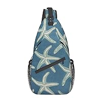 Starfish Coastal Wool Print Cross Chest Bag Diagonally,Sling Backpack Fashion Travel Hiking Daypack Crossbody Shoulder Bag For Men Women
