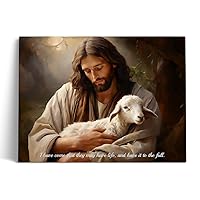 Framed Jesus Paintings Canvas Wall Art Jesus Saving The Lost Lamb Poster Print Vintage Picture Christian Wall Art Decorative Modern Art for Wall Decor Bedroom Decorations 16x24inch Framed