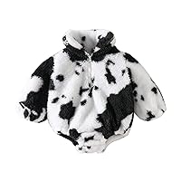 Baby Girls Boys Winter Warm Romper Long Sleeve Stand Collar Cow Print Half Zipper Playsuit Jumpsuit
