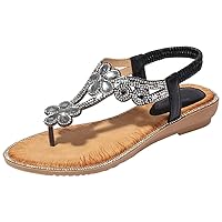 Snadals For Women T-Strap Rhinestone Summer Flip-Flops Slip On Cute Casual Fashion Shoes
