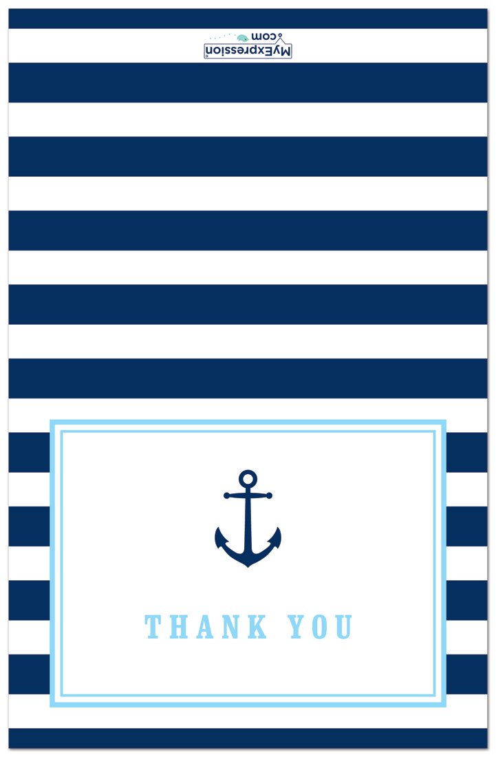 Wonido 50 Cnt Navy Stripes Blue Border Nautical Boy Baby Shower Thank You Cards.