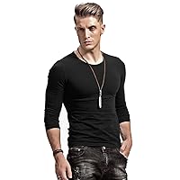 Fitting Men Soft Stretchy Long Sleeves Athletic Muscle Cotton T Shirt