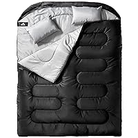 MEREZA Double Sleeping Bag for Adults Mens with Pillow, XL Queen Size Two Person Sleeping Bag for All Season Camping Hiking Backpacking 2 Person Sleeping Bags for Cold Weather & Warm