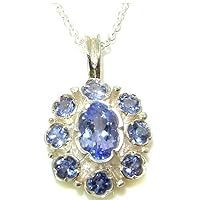 Unusual Luxury Ladies Solid 925 Sterling Silver Natural Tanzanite Pendant Necklace with English Hallmarks