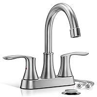 Phiestina 4 Inch 2 or 3 Hole Brushed Nickel Bathroom Sink Faucet RV Swivel 2 Handle Centerset Bath Vanity Faucet, with cUPC Water Supply line & Metal Pop-up Drain,TY36-BN