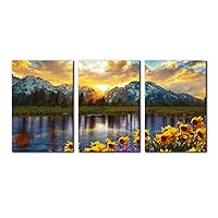 3 Pieces Mountain Canvas Wall Art for Living Room Nature Landscape Picture Sunflower Wall Decor for Bedroom Home Decoration Sunrise Grand Teton National Park Painting Framed Artwork - 16