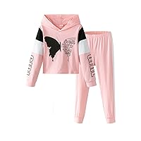 PATPAT Toddler Girls Clothes Butterfly Print Long-sleeve Sweatshirt with Joggers Pants 2-piece Hooded Tracksuit Set