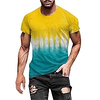 Mens Short Sleeve Round Neck Tees Trendy Color Splicing Printed Slim-Fit Athletic T-Shirt Pullover Summer Casual Top
